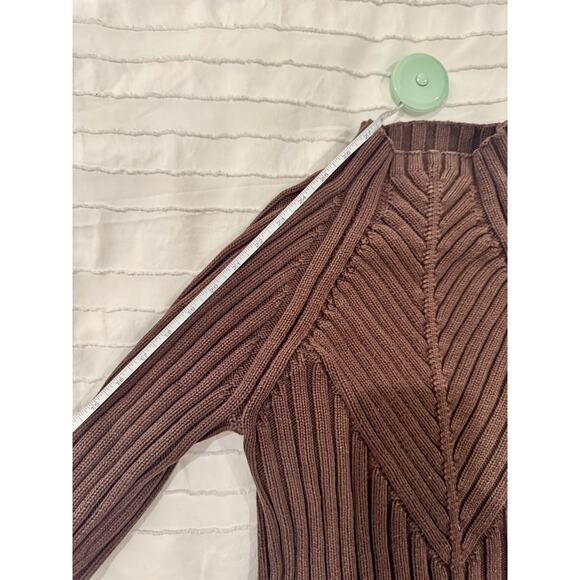 Ribbed Mock Neck Sweater Women's Small Brown Cotton Dark Academia Minimalist - Picture 6 of 16